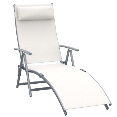 Outsunny Folding Sun Lounger Steel Cream White Recliner