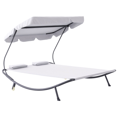 Outsunny Double Hammock Bed with Canopy, Wheels, White