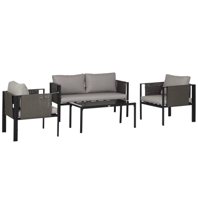 Outsunny 4 Piece Metal Garden Furniture Set Light Grey