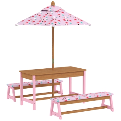 AIYAPLAY Kids Picnic Table Set with Umbrella & Storage Pink