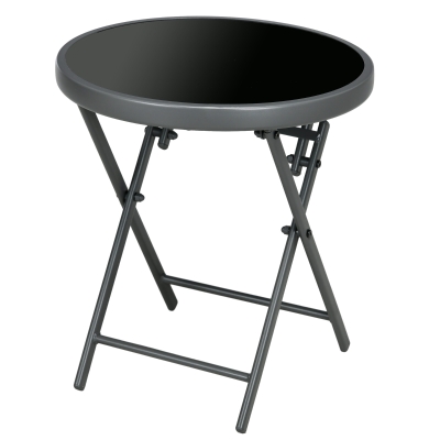 Outsunny Table Basse Pliante Ronde Verre Trempé Ø45cm Noir