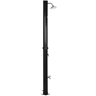 Outsunny Duche Solar de Jardim 20L Duche de Exterior com Cabeçal Redondo Torneira de Água Quente Máximo 60℃ 15,5x15,5x222 cm Preto