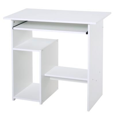 HOMCOM Bureau Ordinateur Blanc avec Rangement et Plateau Clavier
