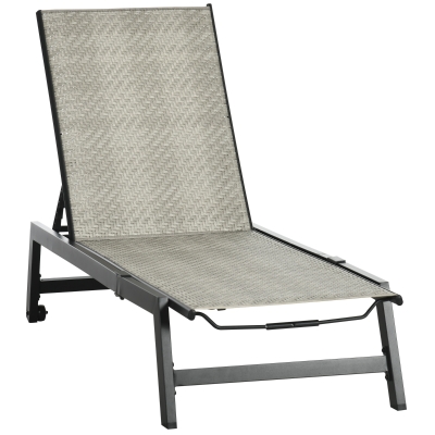 Outsunny Rattan Sun Lounger Grey/Black Five-Position