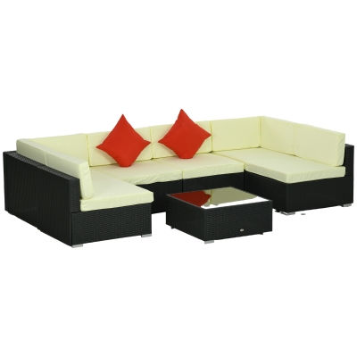 Outsunny Rattan Garden Set with Glass-Top Table Black/Beige