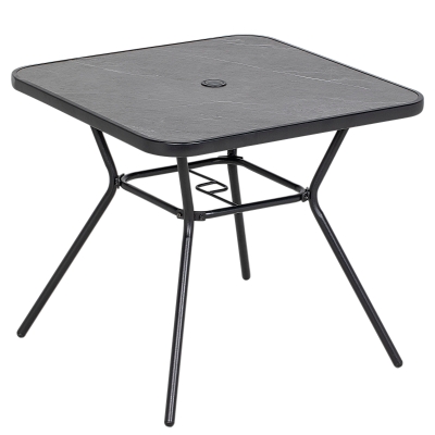 Outsunny Square Outdoor Table Faux-Marble Top with Umbrella Hole