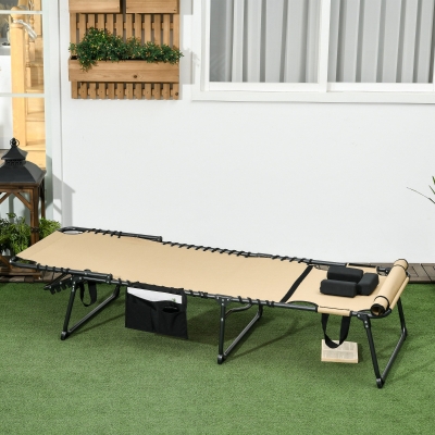 Outsunny Folding Sun Lounge Outdoor Beige with Headrest