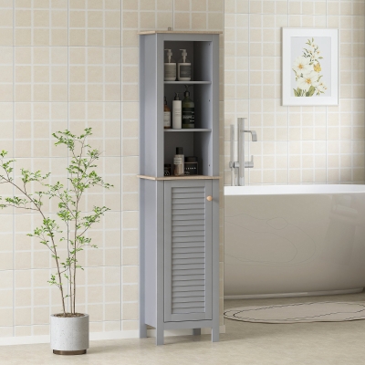 Kleankin Bathroom Storage Cabinet Grey 3 Tier Free Standing