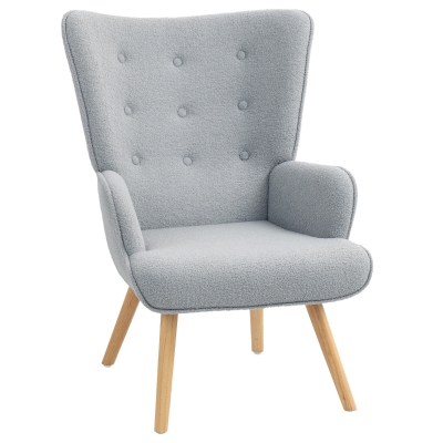 HOMCOM Wohnzimmersessel aus Chenille-Stoff, gesteppter und gepolsterter Sessel mit Buchenholzbeinen, 71 x 74 x 96 cm, Hellgrau