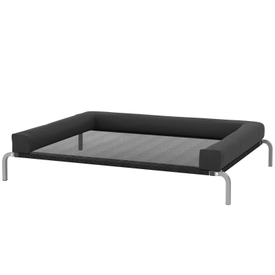 PawHut Erfrischendes erhöhtes Hundebett, tragbares Hundeliegen für drinnen und draußen, 130 x 90 x 30 cm, Schwarz