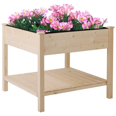 Outsunny Hochbeet, Hängende Gartentisch Pflanzenbank mit Stoffauskleidung, 91x91x81cm, Holz