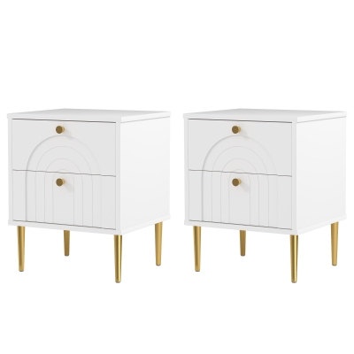 HOMCOM 2er Set Nachttische mit 2 Schubladen und Stahlbeinen für Schlafzimmer, Wohnzimmer - 40 x 35 x 50 cm, weiß