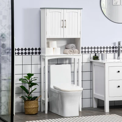 kleankin WC-Regal über Toilette mit doppelter Tür, verstellbarem Regal und offenen Fächern, Grau