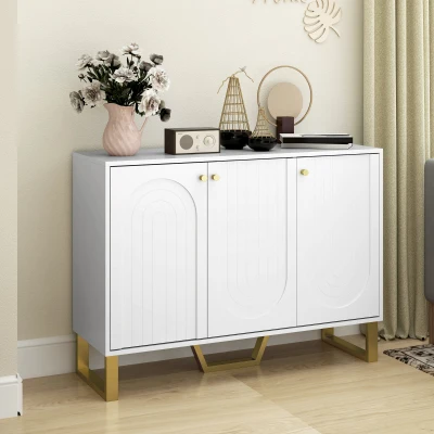 HOMCOM Wohnzimmerbuffet mit Schranktüren und verstellbarem Regal, 106,5 x 35 x 77,5 cm, weiß