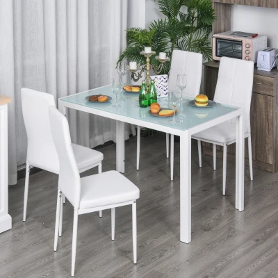 HOMCOM Esszimmer-Set mit Esstisch und Stühlen für 4 Personen, rechteckige Glasplatte, für Küche Wohnzimmer Zuhause, Weiß
