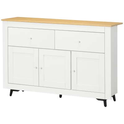 HOMCOM Buffet Küche mit 2 Schubladen 3 Türen und höhenverstellbarem Regal, für Küche, Esszimmer, Wohnzimmer, 117 x 35 x 80 cm, Weiß