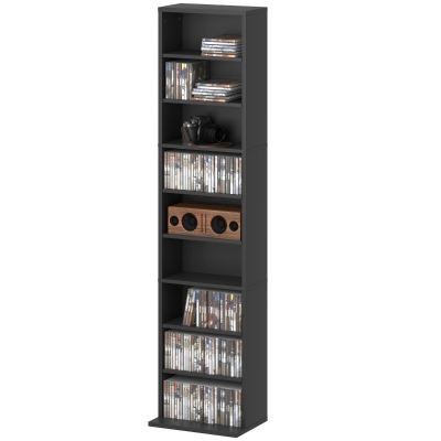 HOMCOM CD-Regal mit 6 verstellbaren Regalen, Kapazität von 260 CD/120 DVDs, 33x24x140 cm, Schwarz