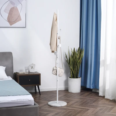 HOMCOM Albero Kleiderständer aus Stahl mit 8 Haken und rundem Marmorsockel, 35x35x170 cm, Weiß