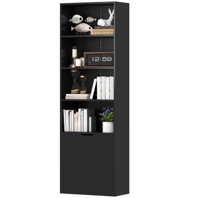 HOMCOM Bücherregal Bücherschrank mit 4 offenen Fächern und 2 Türen für Wohnzimmer und Büro 59x29x180 cm Schwarz