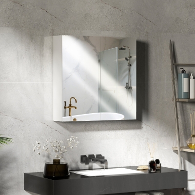HOMCOM Wall-Mounted Mirror Cabinet Wooden Frame 60x15x60cm