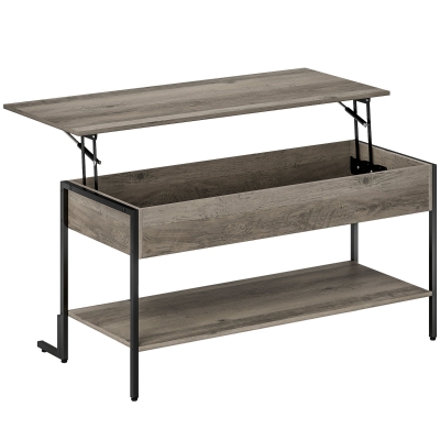 HOMCOM Table Basse Relevable Gris avec Rangement 95x40x59cm
