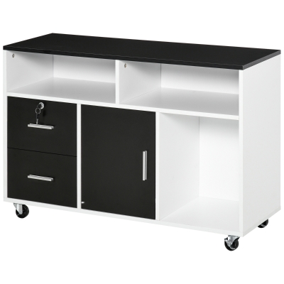 HOMCOM Druckerwagen mit Schubladen, Multifunktionsschrank für Büro und Zuhause, Schwarz und Weiß, 100x35x65cm
