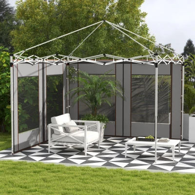 Outsunny Set 2 Seitenteile für Pavillon 3x6m und 3x3 m aus Oxford-Gewebe mit Fenstern und Reißverschlüssen, 295x195cm, Grau