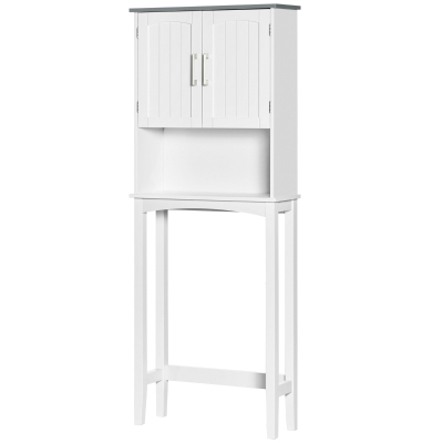 kleankin WC-Regal über Toilette mit doppelter Tür, verstellbarem Regal und offenen Fächern, Grau