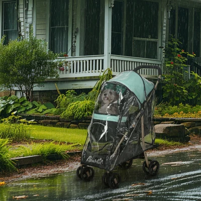 PawHut Hundekinderwagen für kleine Hunde zusammenklappbar mit Regenabdeckung, Korb und integrierter Leine, Grün