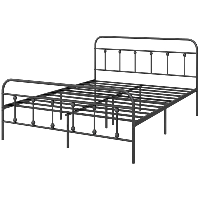 HOMCOM Bettrahmen 140 x 200 cm Doppelbett Metall Lattenrost Kopf- und Fußteil Stauraum schwarz