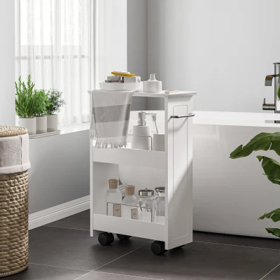 kleankin Vielseitiger platzsparender Küchenwagen aus MDF-Holz und Rädern, 42,5x20,3x66,7cm, Weiß