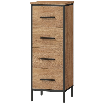 HOMCOM Schmaler Badezimmerschrank mit 4 Schubladen und Stahlstruktur, 30 x 30 x 82 cm, Eiche