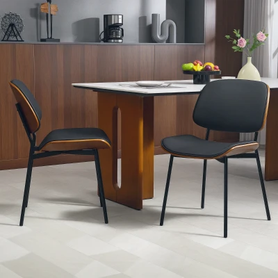 HOMCOM Set von 2 Esszimmerstühlen, klassischer Retro-Stil, gebogener Holzrahmen, für Wohnzimmer, Schlafzimmer, Küche, schwarz
