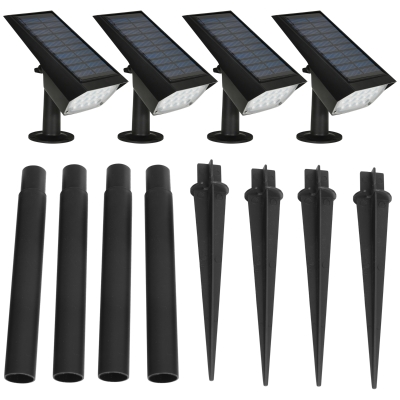 Outsunny Set von 4 Garten- und Wandstrahlern mit Pfahl, Solarlicht 2 Helligkeiten, 17x10x48,3cm Schwarz