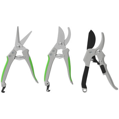 Outsunny Set mit 3 Gartenscheren, Gartenschnitt-Set, mit scharfer Metallklinge, aus Metall und Aluminium, Silber, Schwarz