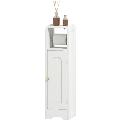 HOMCOM Badezimmerschrank WC-Toilettenaufbewahrung schmal mit verstellbarem Regal Platzsparend für kleine Räume weiß