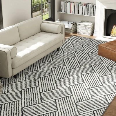 HOMCOM Teppich Wohnzimmer 230 x 160 cm kurzer Flor maschinenwaschbar hypoallergen für Wohnzimmer, Schlafzimmer, Büro, Hellgrau