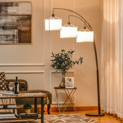 HOMCOM Stehlampe mit 3 Lichtern und flexiblen Armen, Marmorsockel und Metallständer, 103x34.5x205cm, Schwarz und Weiß