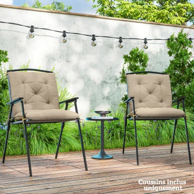 Outsunny Set von 2 Gartenkissen für Stühle im Außenbereich, Stuhlkissen mit Befestigungen, Gartenkissen 98 x 50 x 8 cm beige