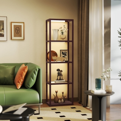 HOMCOM LED Floor Lamp 4-Layer Shelf Dark Brown