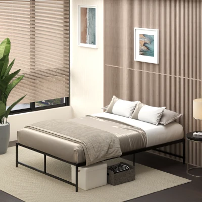 HOMCOM Bettgestell Doppelbett 140 x 190 cm, Doppelbett für 2 Personen aus Stahl, Höhe 31 cm mit Stauraum, Lattenrost, schwarz