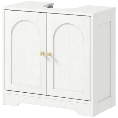 HOMCOM Waschtisch-Unterschrank Badezimmer mit Schrank mit Türen und höhenverstellbarem Regal, für Waschbecken mit oder ohne Sockel, weiß