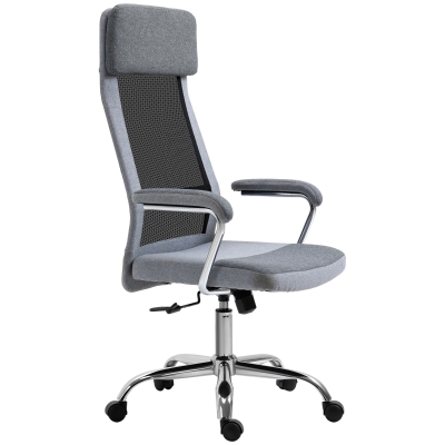 Vinsetto Bürostuhl Ergonomisch Drehbar, Höhenverstellbar und Wippfunktion, Netzstoff Armlehnen Stuhl 65x67x119-129cm Grau