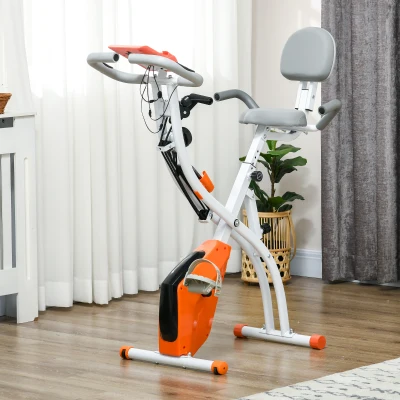 HOMCOM Klappbarer Heimtrainer mit 8-stufigem magnetischem Widerstand, Herzfrequenzsensor, 2,5kg Schwungmasse, Orange