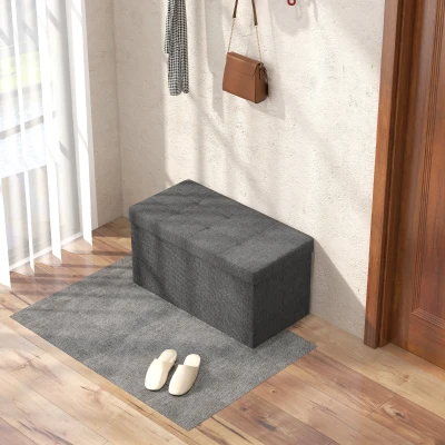 HOMCOM Aufbewahrungsbank Faltbar mit 84L, Gepolsterter Deckel und Leinenstoffbezug, 76x38x38cm, Dunkelgrau