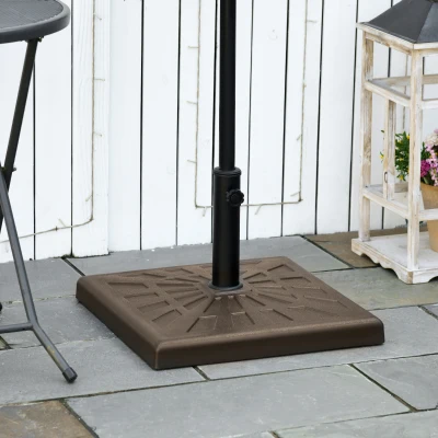 Outsunny 19kg Sonnenschirmständer für Ø32mm, Ø38mm und Ø48mm Pfosten, Harz und Stahl, 51x51x32 cm, Braun