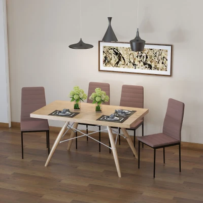 HOMCOM Set 4 Gepolsterte Stühle für Wohn- oder Esszimmer, Moderne Küchenstühle, aus Metall und Stoff in Khaki
