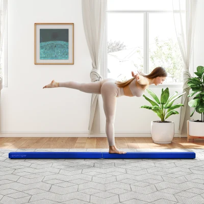 SPORTNOW Faltbarer Gymnastikbalken 240 cm aus Samt, Balance Beam mit rutschfestem Boden, für Kinder und Erwachsene, blau