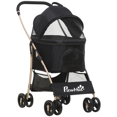PawHut Carrito para Perros Pequeños 3 en 1 con Vagón Desmontable Cesta de Almacenaje Correas de Seguridad y Cojín Negro