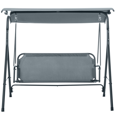 Outsunny 3-Sitzer-Schaukelbank mit Verstellbarem Verdeck und Kissen, aus Stahl und Polyester, 172x110x153 cm, Grau